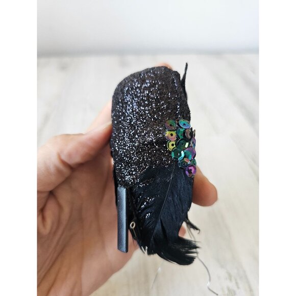 Clip sparkle glitter owl ornament black sequin feather Halloween tree - Picture 5 of 9